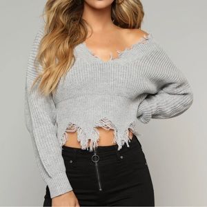 Fashion Nova Stuck in my ways sweater- heather grey